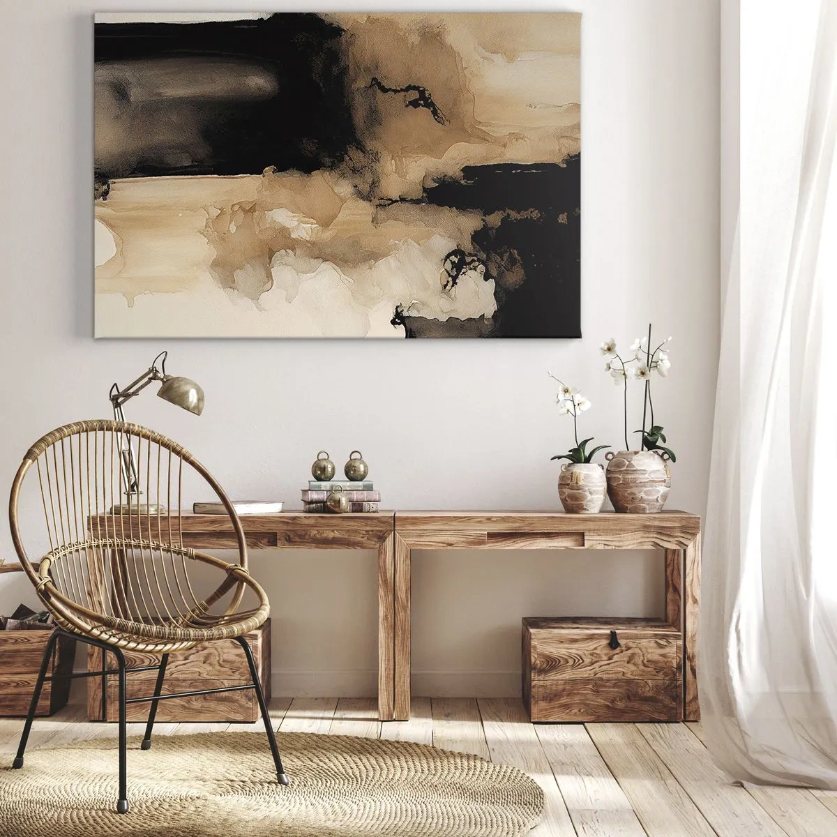 Quadro su tela - Stampe su Tela - Composizione astratta nei toni del marrone e del nero - 70x50cm - Astrazione intrigante - Decorazione murale moderna per soggiorno e camera da letto ARTTOR