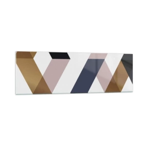 Quadro su vetro - Motivi geometrici nei toni dell'oro e del blu navy - 160x50cm - Piani e angoli - Decorazione murale moderna per soggiorno e camera da letto ARTTOR