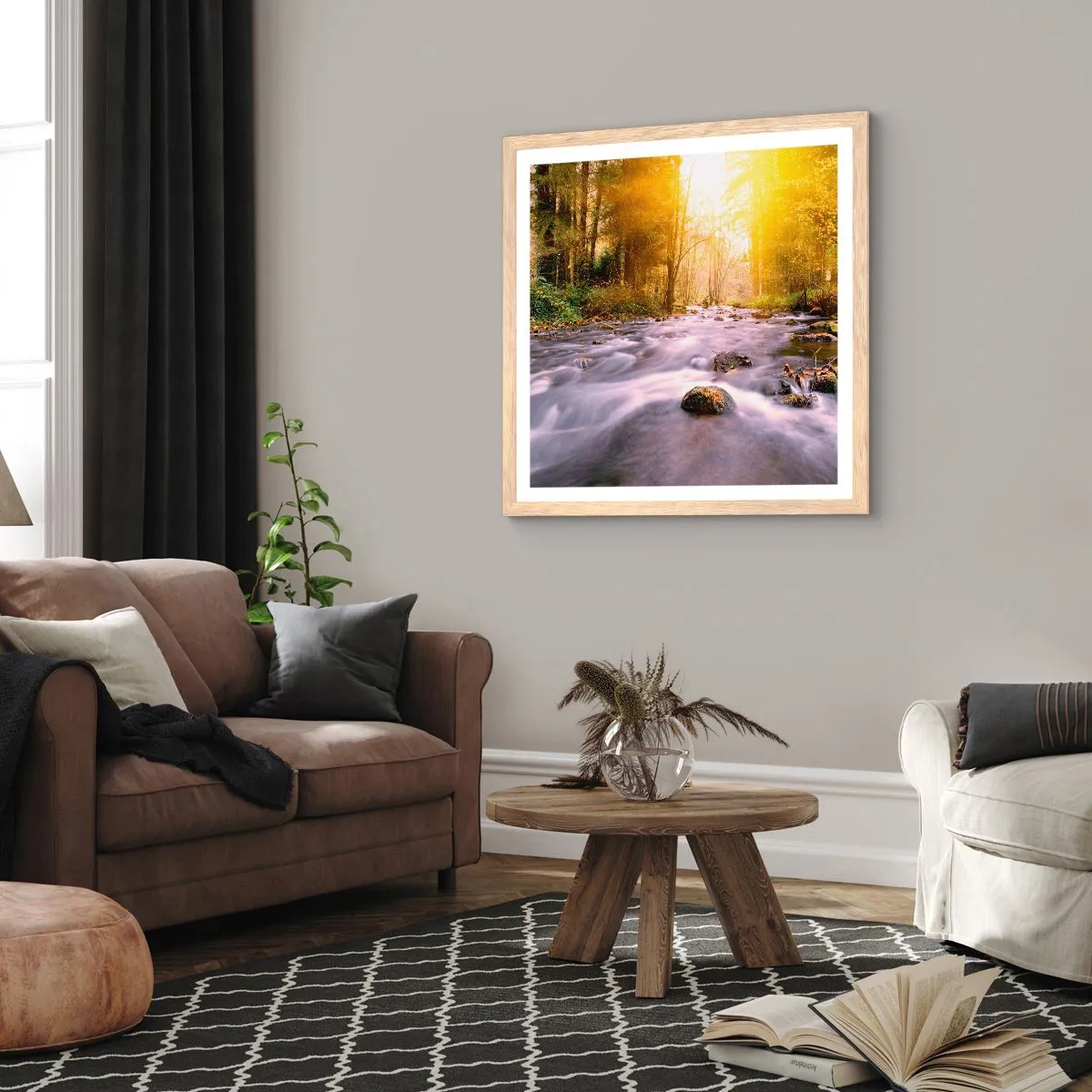 Poster in cornice rovere chiaro - Malachite in cornice oro-argento - 60x60 cm