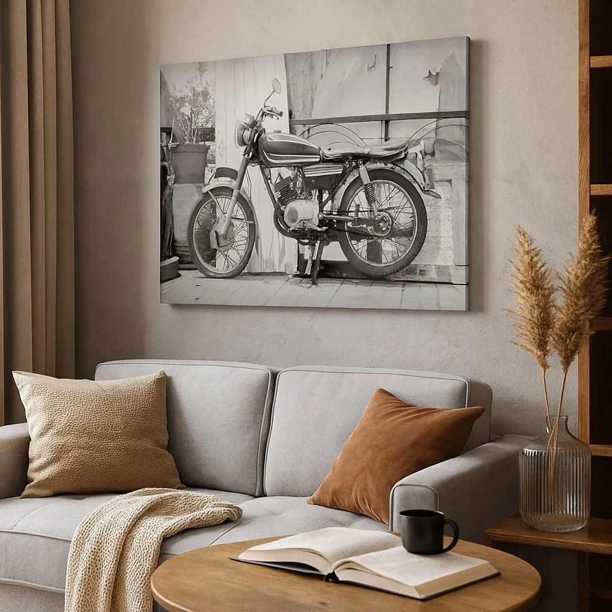 Quadro su tela - Stampe su Tela - Foto in bianco e nero di una motocicletta classica - 70x50cm - La classicità sopra a tutto - Decorazione murale moderna per soggiorno e camera da letto ARTTOR
