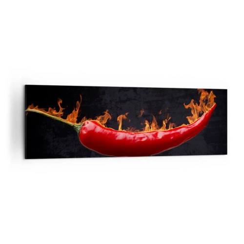 Quadro su tela - Stampe su Tela - Peperone rosso fiammeggiante su una forchetta - 160x50cm - Stuzzichino infuocato - Decorazione murale moderna per soggiorno e camera da letto ARTTOR