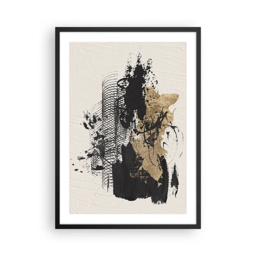 Poster in cornice nera - Composizione astratta nei toni del nero e dell'oro - 50x70cm - Composizione con passione - Decorazione murale moderna per soggiorno e camera da letto ARTTOR