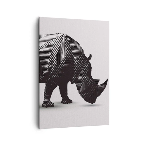 Quadro su tela - Stampe su Tela - Silhouette grafica di un rinoceronte in un motivo bianco e nero - 50x70cm - La bellezza geometrica della natura - Decorazione murale moderna per soggiorno e camera da letto ARTTOR