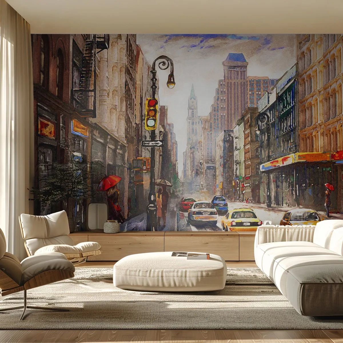 Fotomurali Autoadesivo Deluxe Sticker - New York: colorata anche sotto la pioggia - New York, Città, Manhattan - 350x256 cm