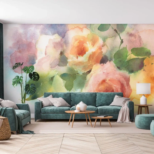 Fotomurali Premium Canvas - Delicati come un acquerello - Fiori, Rose, Mazzo - 300x210 cm