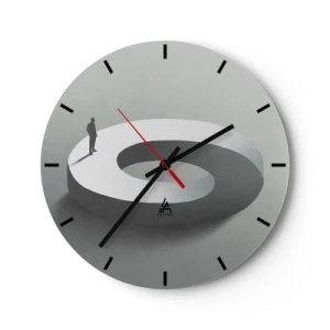 Orologio da parete - Orologio in Vetro - La sagoma nera di un uomo in piedi su una pista a spirale bianca. - 30x30cm - Prova a cavartela - Decorazione murale moderna per soggiorno, cucina e camera da letto ARTTOR