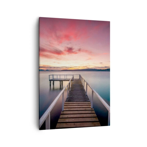 Quadro su tela - Stampe su Tela - Un molo che conduce a un lago tranquillo al tramonto - 50x70cm - La fiamma mite della sera - Decorazione murale moderna per soggiorno e camera da letto ARTTOR