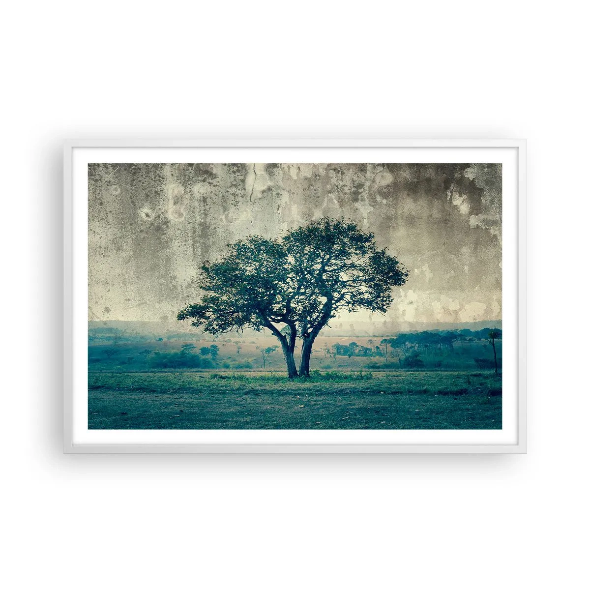 Poster in cornice bianca - Un melo su un prato blu? - 91x61 cm