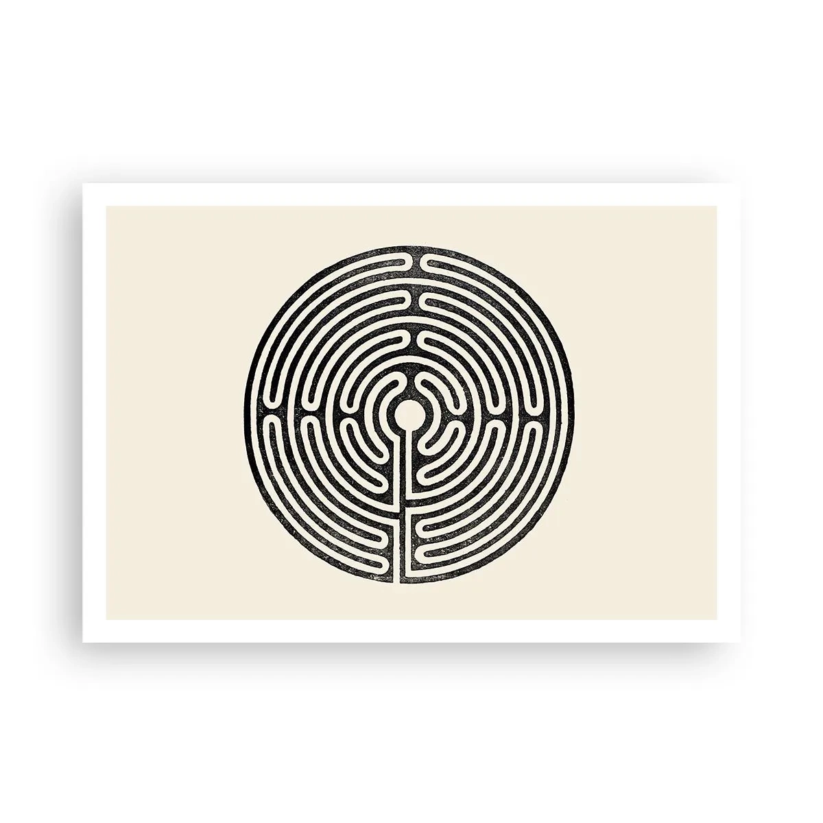 Poster - Labirinto circolare bianco e nero su sfondo chiaro - 100x70cm - Ordine misterioso - Decorazione murale moderna per soggiorno e camera da letto ARTTOR