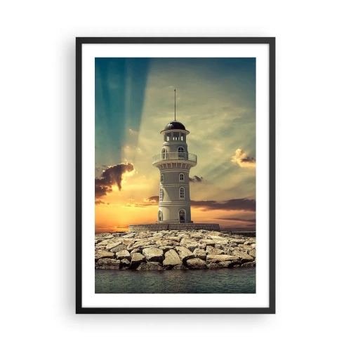 Poster in cornice nera - Faro al tramonto - 50x70cm - Luce - Bontà - Bellezza - Decorazione murale moderna per soggiorno e camera da letto ARTTOR