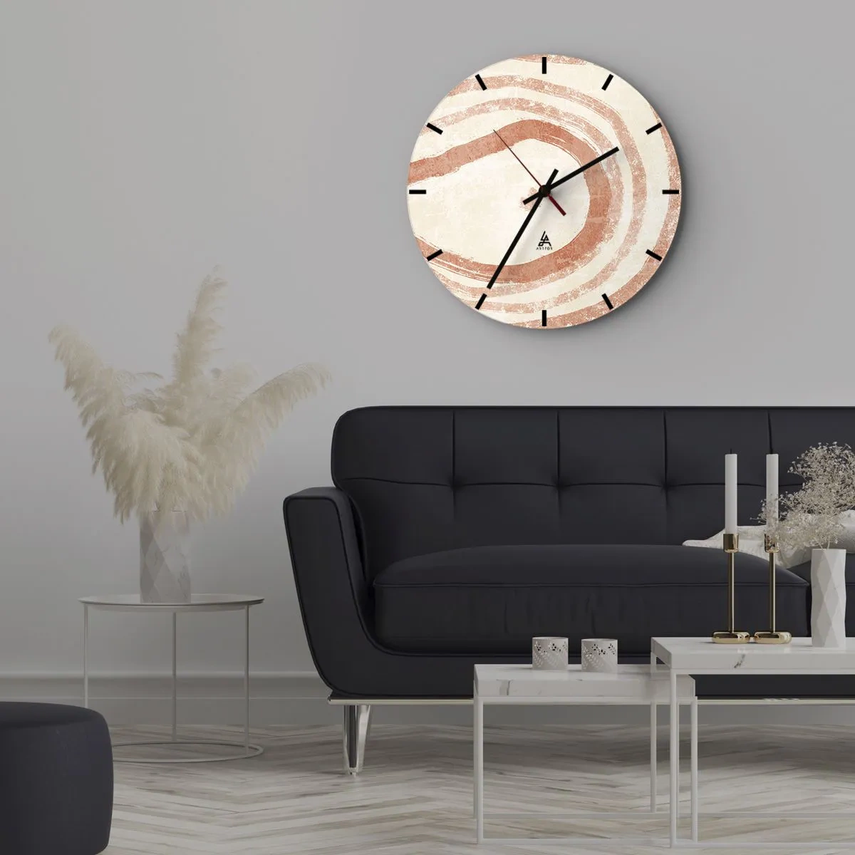 Orologio da parete - Orologio in Vetro - Cerchi di corallo astratti su uno sfondo chiaro - 30x30cm - Cerchi di corallo - Decorazione murale moderna per soggiorno, cucina e camera da letto ARTTOR