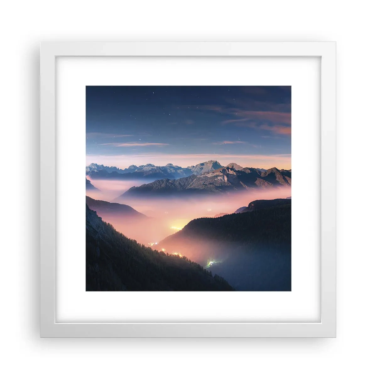 Poster in cornice bianca - La luce nelle valli - 30x30 cm