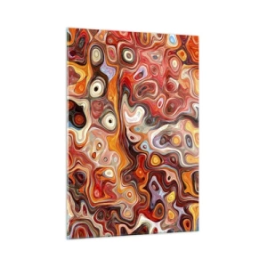 Quadro su vetro - Composizione astratta nei toni dell'arancione e del rosso - 50x70cm - Come se le noci si sciogliessero nel miele - Decorazione murale moderna per soggiorno e camera da letto ARTTOR