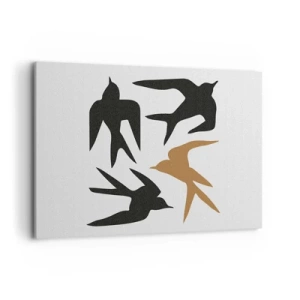 Quadro su tela - Stampe su Tela - Silhouette di rondini in nero e oro - 100x70cm - Giochi di rondini - Decorazione murale moderna per soggiorno e camera da letto ARTTOR