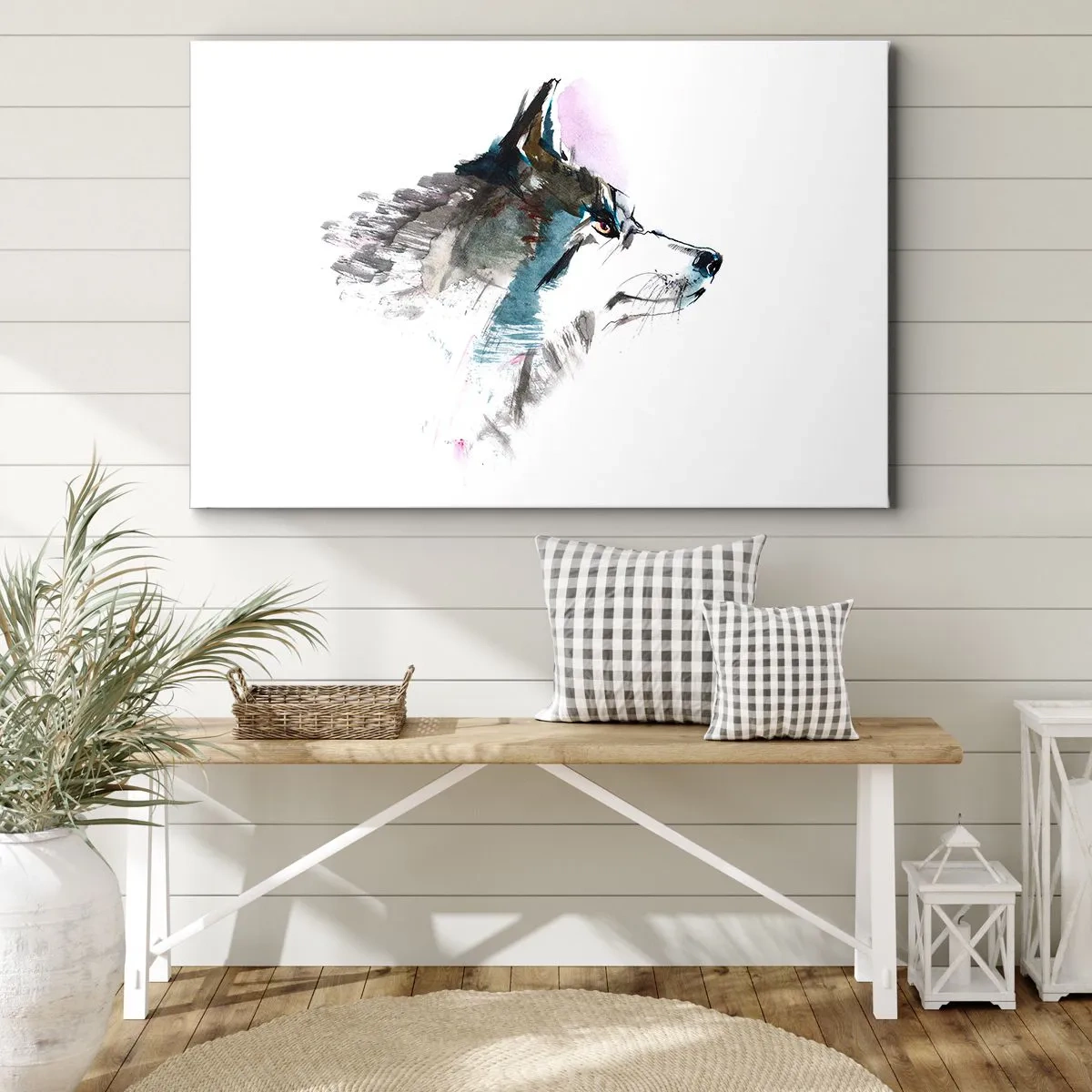 Quadro su tela - Stampe su Tela - Lupo acquerello in stile minimalista - 120x80cm - Si parla del lupo - Decorazione murale moderna per soggiorno e camera da letto ARTTOR