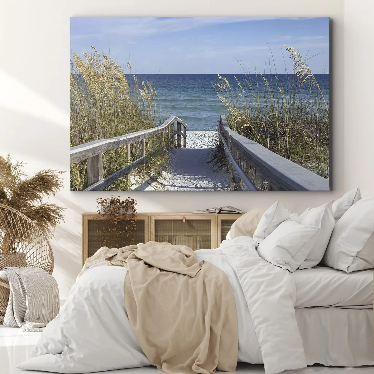 Quadro su tela - Stampe su Tela - Sentiero per la spiaggia con vista mare - 100x70cm - Al sole, al vento - Decorazione murale moderna per soggiorno e camera da letto ARTTOR