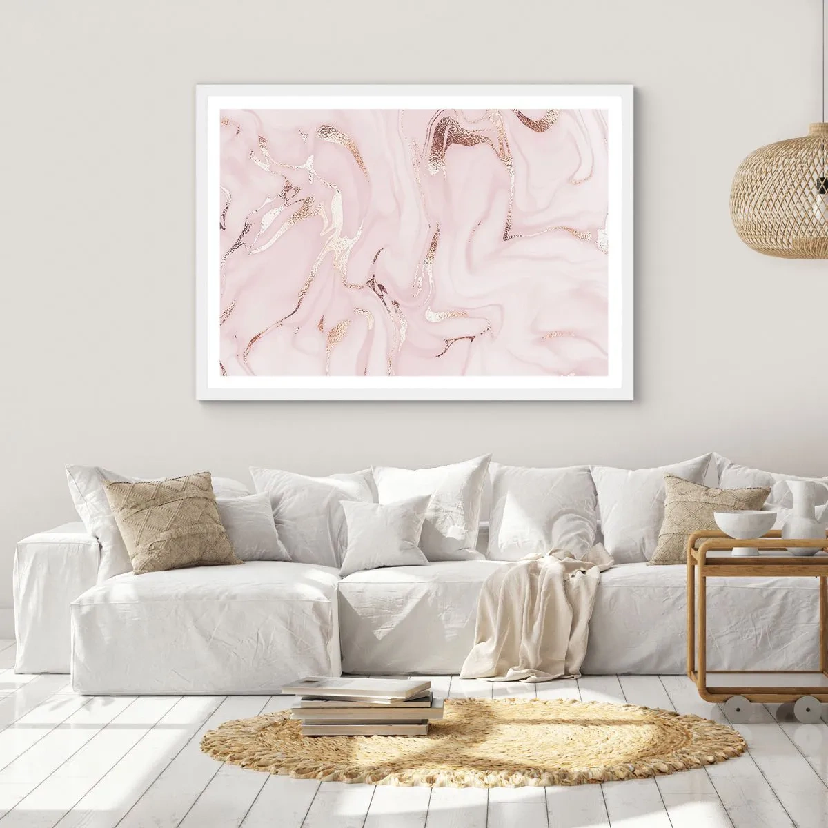 Poster in cornice bianca - Nella follia rosa - 100x70 cm