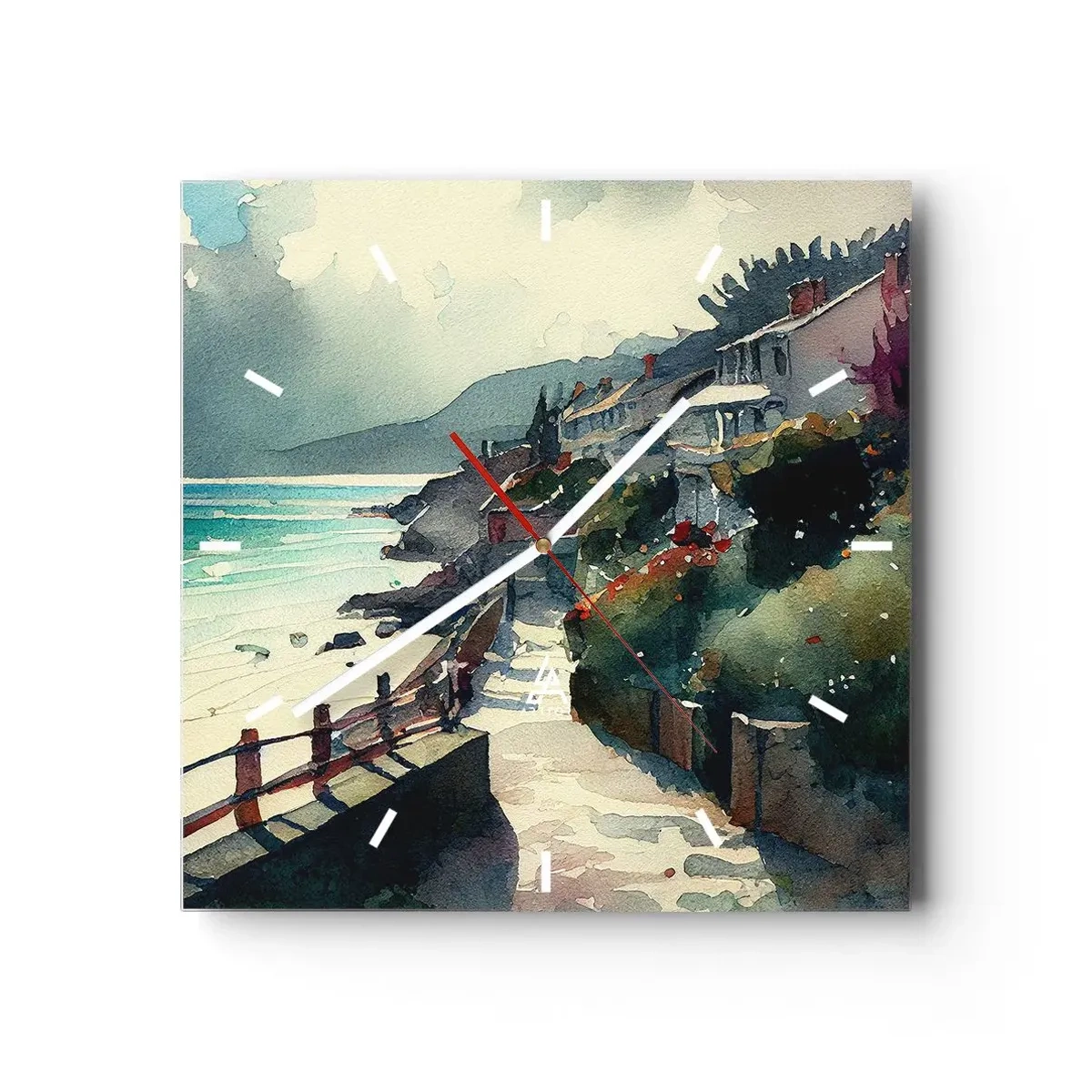 Orologio da parete - Orologio in Vetro - Cittadina mediterranea - 40x40 cm