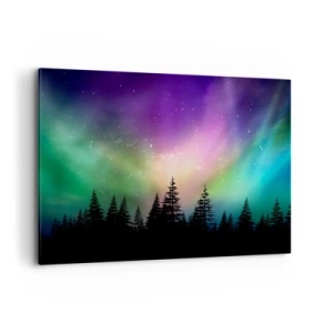 Quadro su tela - Stampe su Tela - Aurora boreale su una foresta con cielo stellato - 100x70cm - Magia bianca - Decorazione murale moderna per soggiorno e camera da letto ARTTOR
