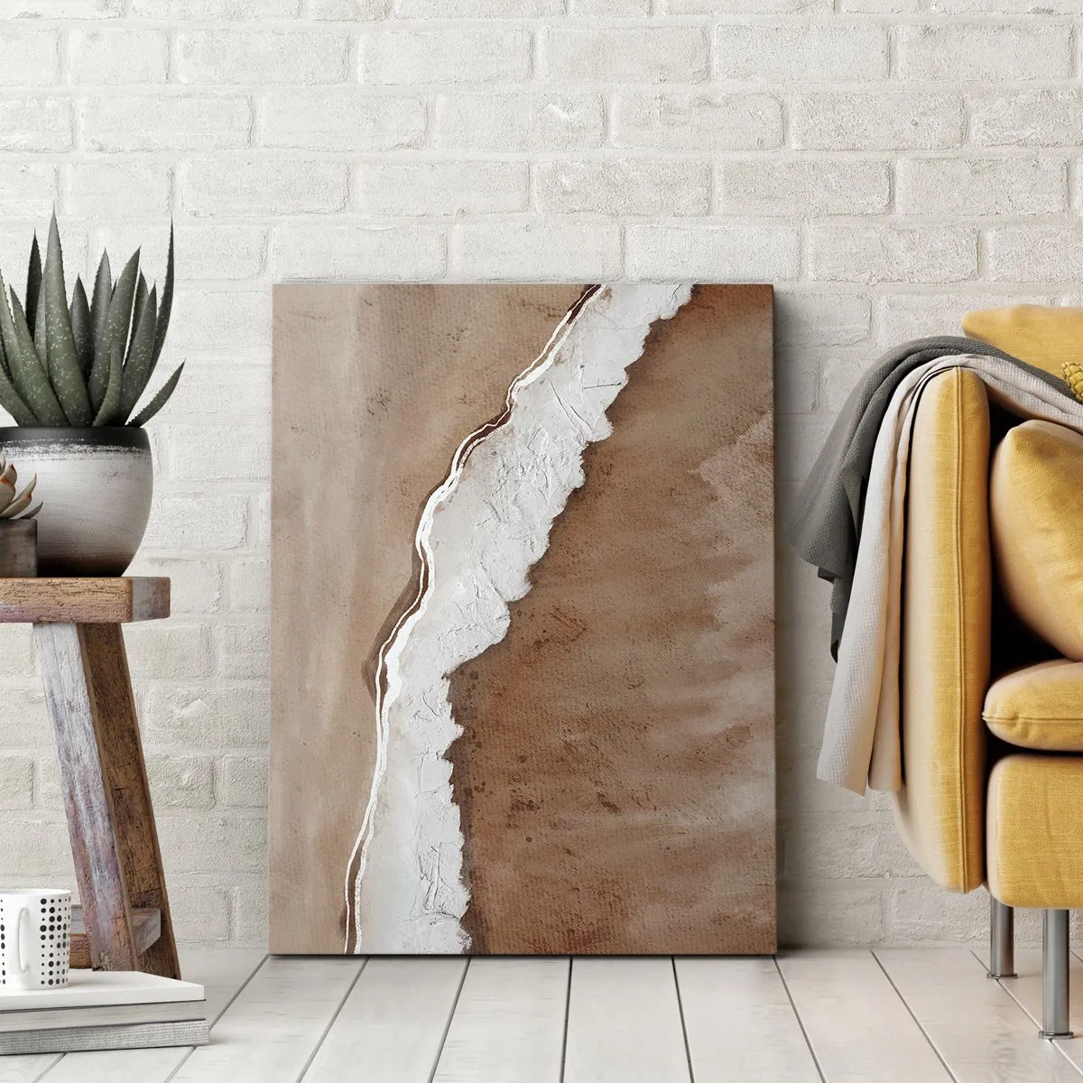 Quadro su tela - Stampe su Tela - Texture sabbia con accenti bianchi - 50x70cm - Nei colori della terra - Decorazione murale moderna per soggiorno e camera da letto ARTTOR