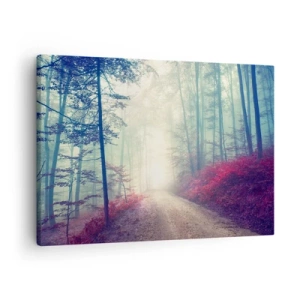 Quadro su tela - Stampe su Tela - Un magico sentiero nel bosco circondato da alberi e nebbia - 70x50cm - Come è bello alzarsi all'alba - Decorazione murale moderna per soggiorno e camera da letto ARTTOR