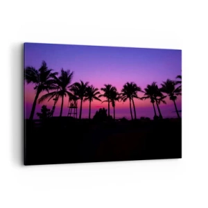 Quadro su tela - Stampe su Tela - Silhouette di palme contro un cielo al tramonto rosa-viola - 120x80cm - Sera sotto le palme - Decorazione murale moderna per soggiorno e camera da letto ARTTOR