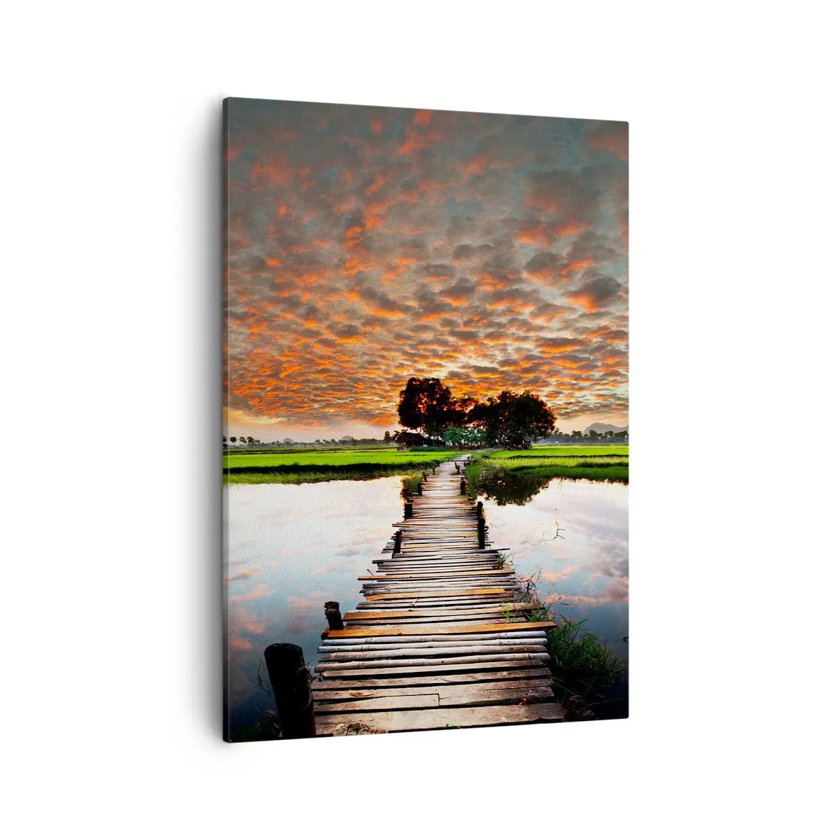 Quadro su tela - Stampe su Tela - Ponte di legno sull'acqua al tramonto - 50x70cm - Allarga le braccia, respira - Decorazione murale moderna per soggiorno e camera da letto ARTTOR