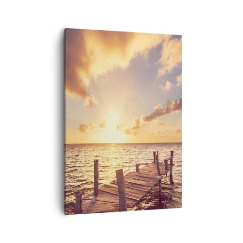 Quadro su tela - Stampe su Tela - Un molo di legno che conduce verso il tramonto - 50x70cm - Il paese dorato della mitezza - Decorazione murale moderna per soggiorno e camera da letto ARTTOR