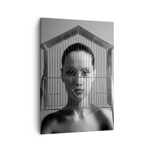 Quadro su tela - Stampe su Tela - Donna dietro una gabbia in stile surreale - 50x70cm - Ritratto un po' surreale - Decorazione murale moderna per soggiorno e camera da letto ARTTOR