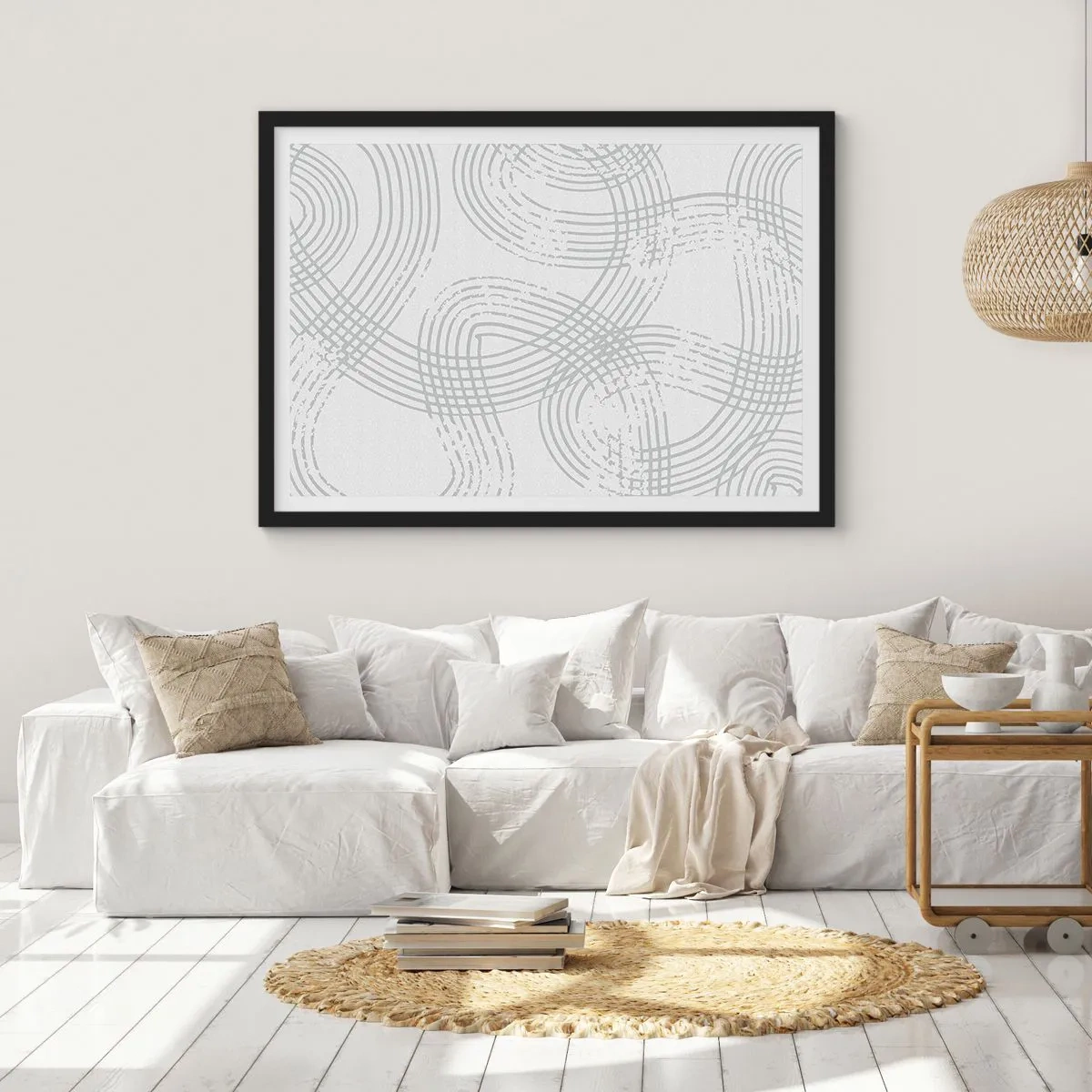 Poster in cornice nera - Un motivo sottile con linee intrecciate in tonalità chiare - 70x50cm - Non vi è una via diritta - Decorazione murale moderna per soggiorno e camera da letto ARTTOR