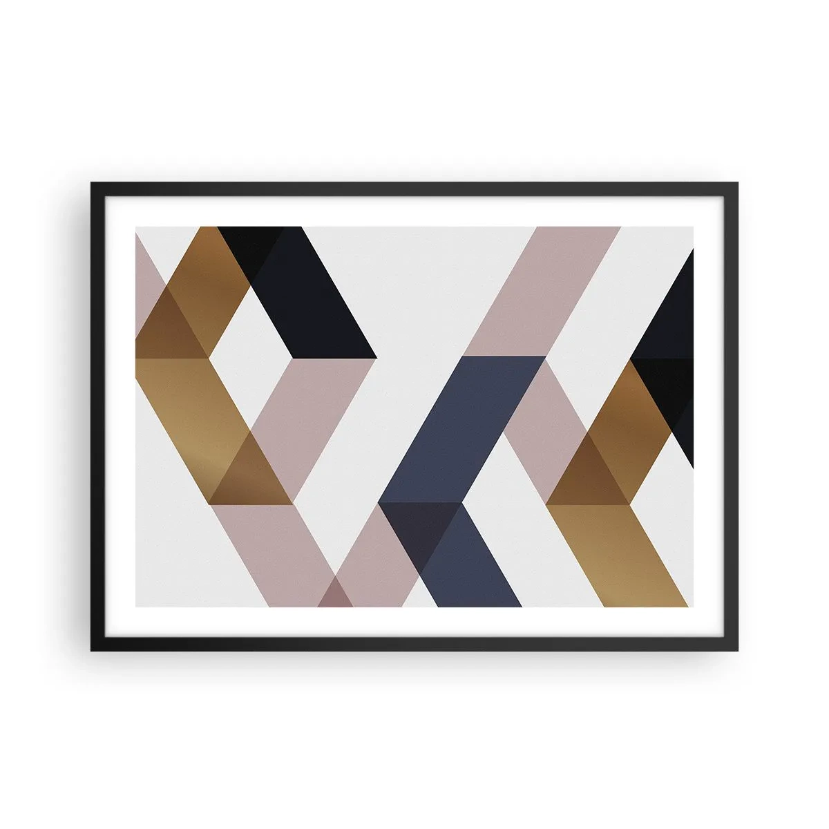 Poster in cornice nera - Motivi geometrici nei toni dell'oro e del blu navy - 70x50cm - Piani e angoli - Decorazione murale moderna per soggiorno e camera da letto ARTTOR