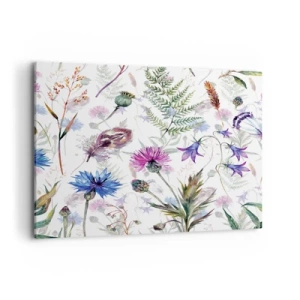 Quadro su tela - Stampe su Tela - Fiori ed erbe acquerellati su sfondo bianco in stile erbario - 100x70cm - Erbario polacco - Decorazione murale moderna per soggiorno e camera da letto ARTTOR