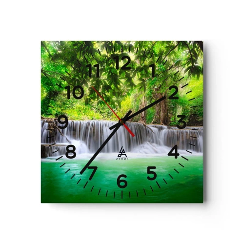 Orologio da parete - Orologio in Vetro - Cascata nel verde - 30x30 cm