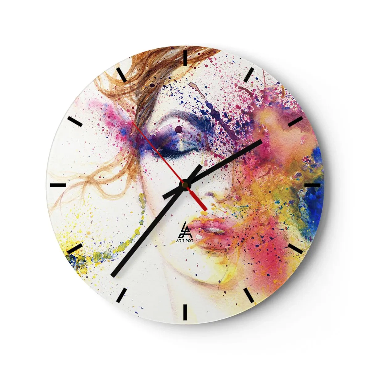 Orologio da parete - Orologio in Vetro - Ritratto astratto di una donna nei colori dell'arcobaleno - 30x30cm - Capogiro arcobaleno - Decorazione murale moderna per soggiorno, cucina e camera da letto ARTTOR