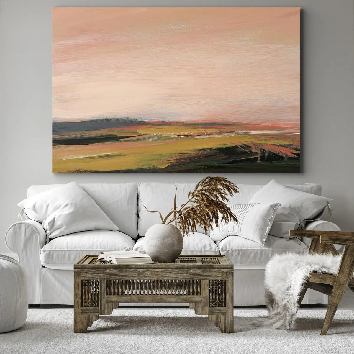 Quadro su tela - Stampe su Tela - Un paesaggio nei toni del rosa e dell'oro - 120x80cm - In tonalità di rosa - Decorazione murale moderna per soggiorno e camera da letto ARTTOR