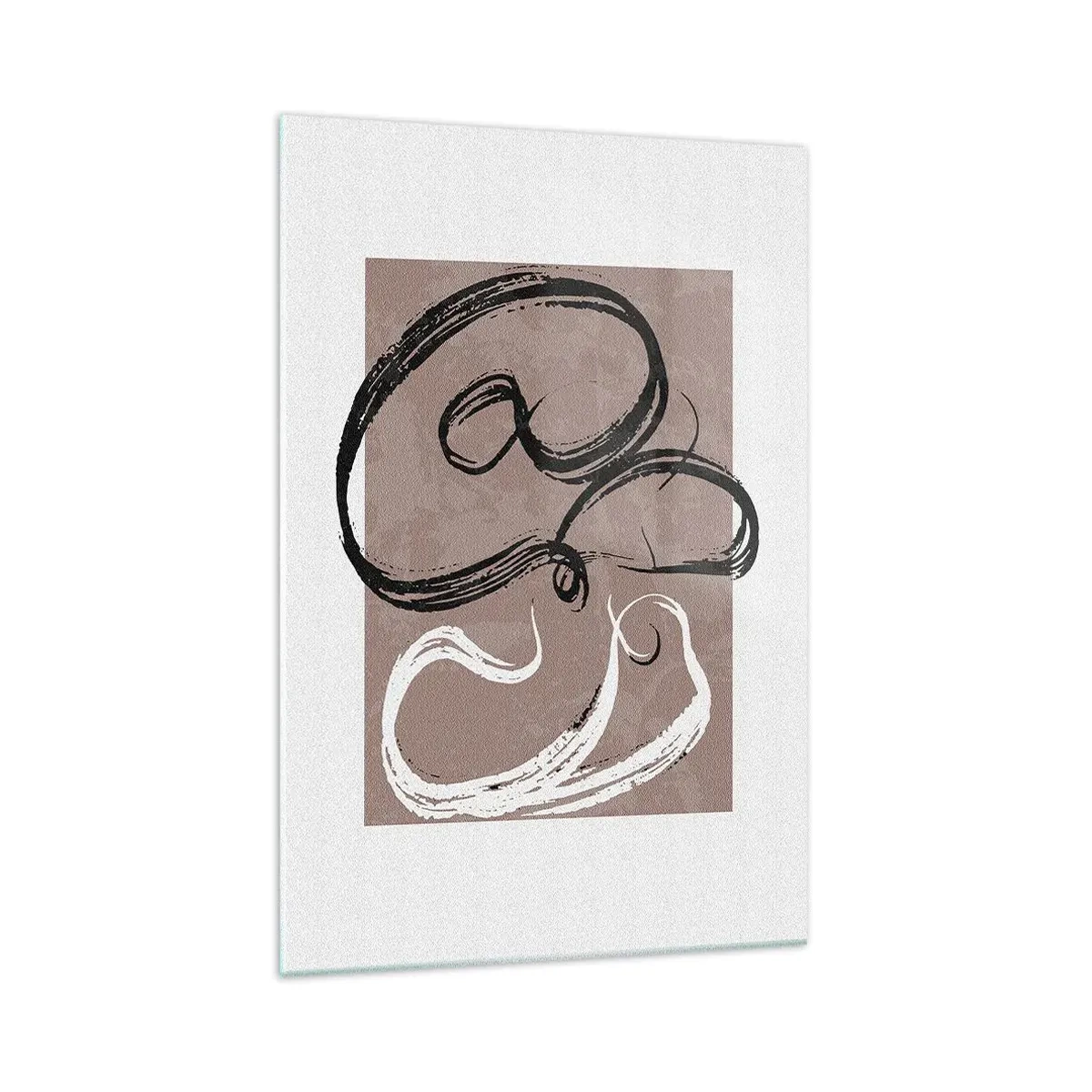 Quadro su vetro - Astrazione in bianco e nero su sfondo beige - 70x100cm - Composizione: alla ricerca della pienezza - Decorazione murale moderna per soggiorno e camera da letto ARTTOR