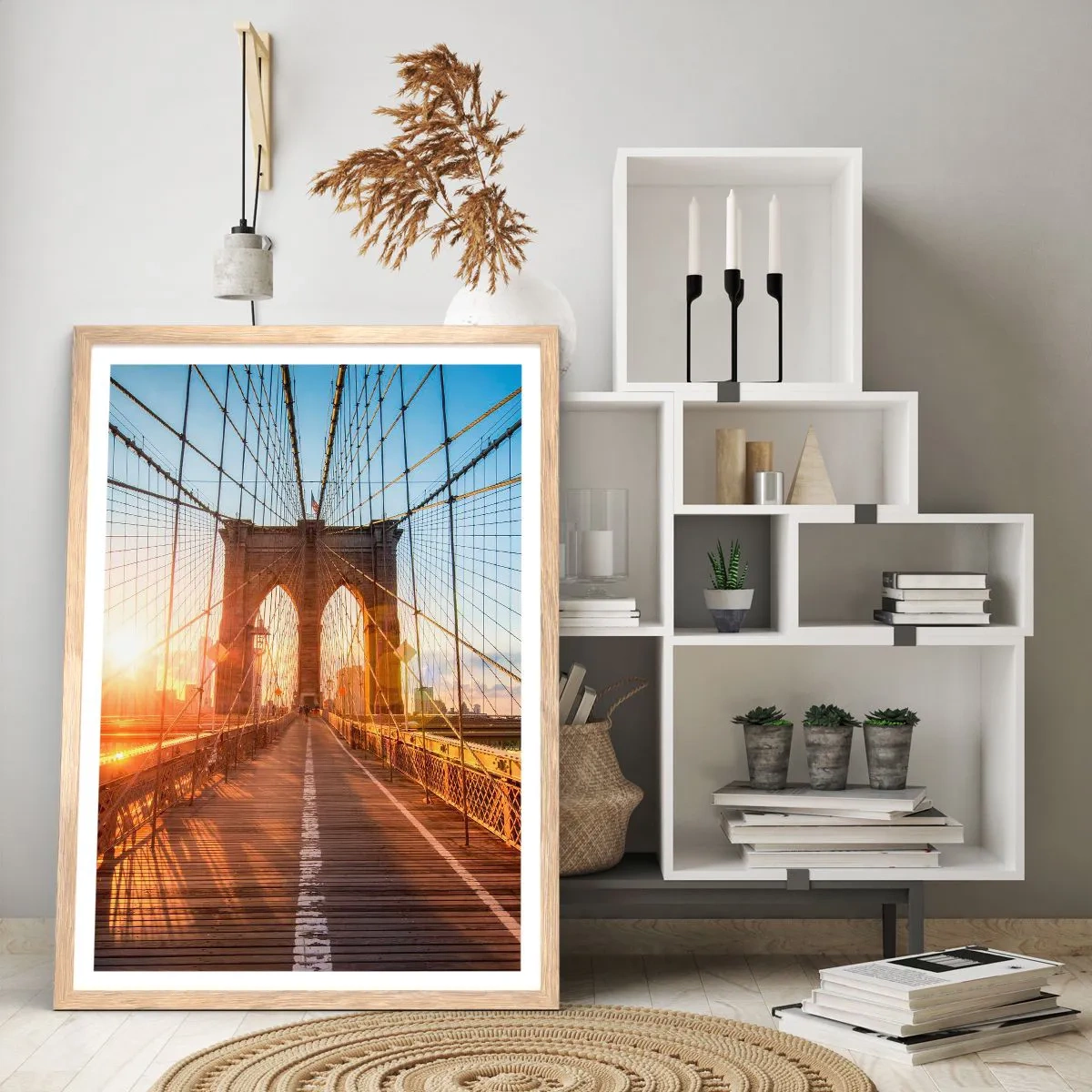 Poster in cornice rovere chiaro - Sul ponte d'oro - 70x100 cm