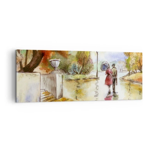 Quadro su tela - Stampe su Tela - Una passeggiata nel parco autunnale con l'ombrello - 140x50cm - Autunno romantico nel parco - Decorazione murale moderna per soggiorno e camera da letto ARTTOR
