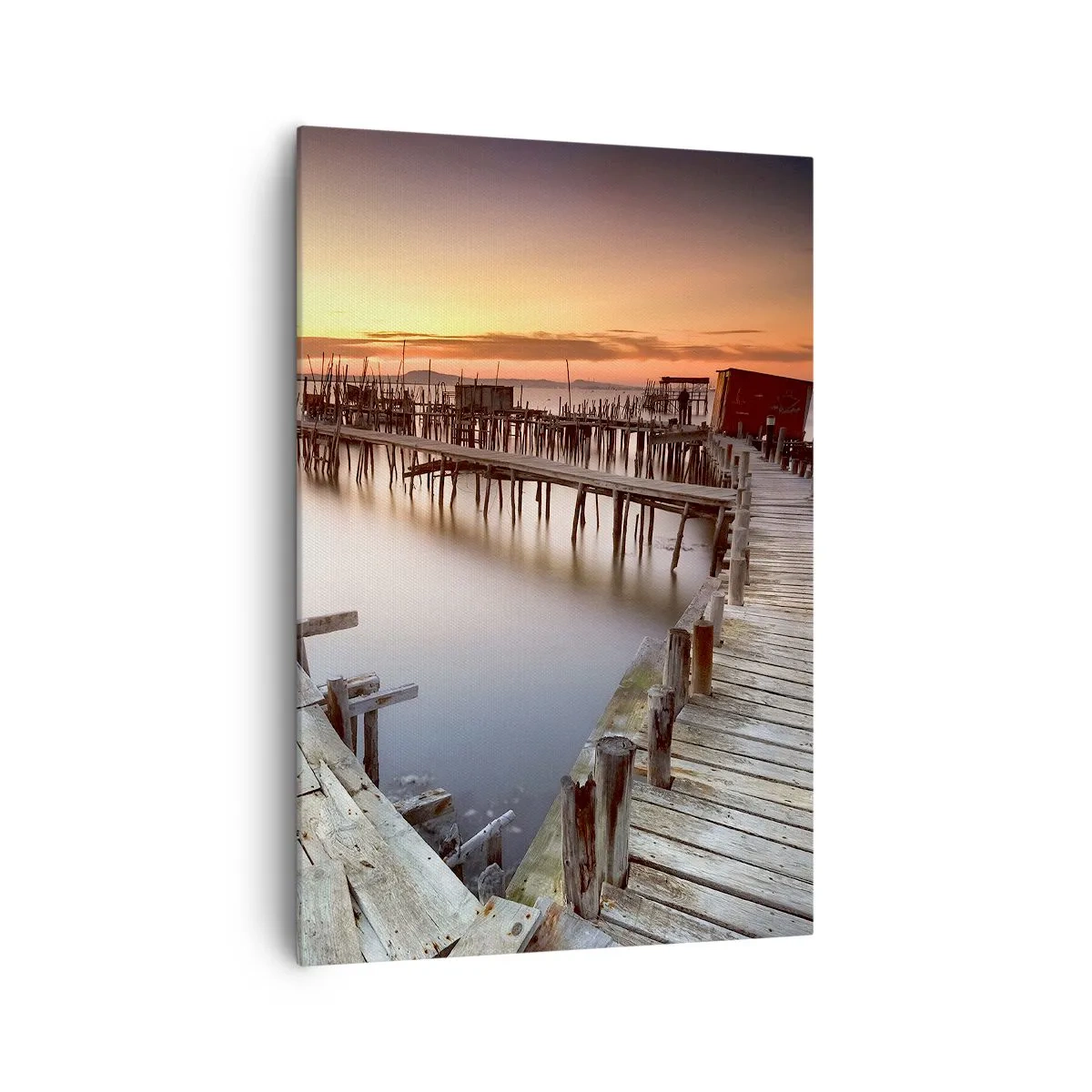 Quadro su tela - Stampe su Tela - Pontili in legno su acque calme al tramonto - 70x100cm - Autentico, non una finzione turistica - Decorazione murale moderna per soggiorno e camera da letto ARTTOR