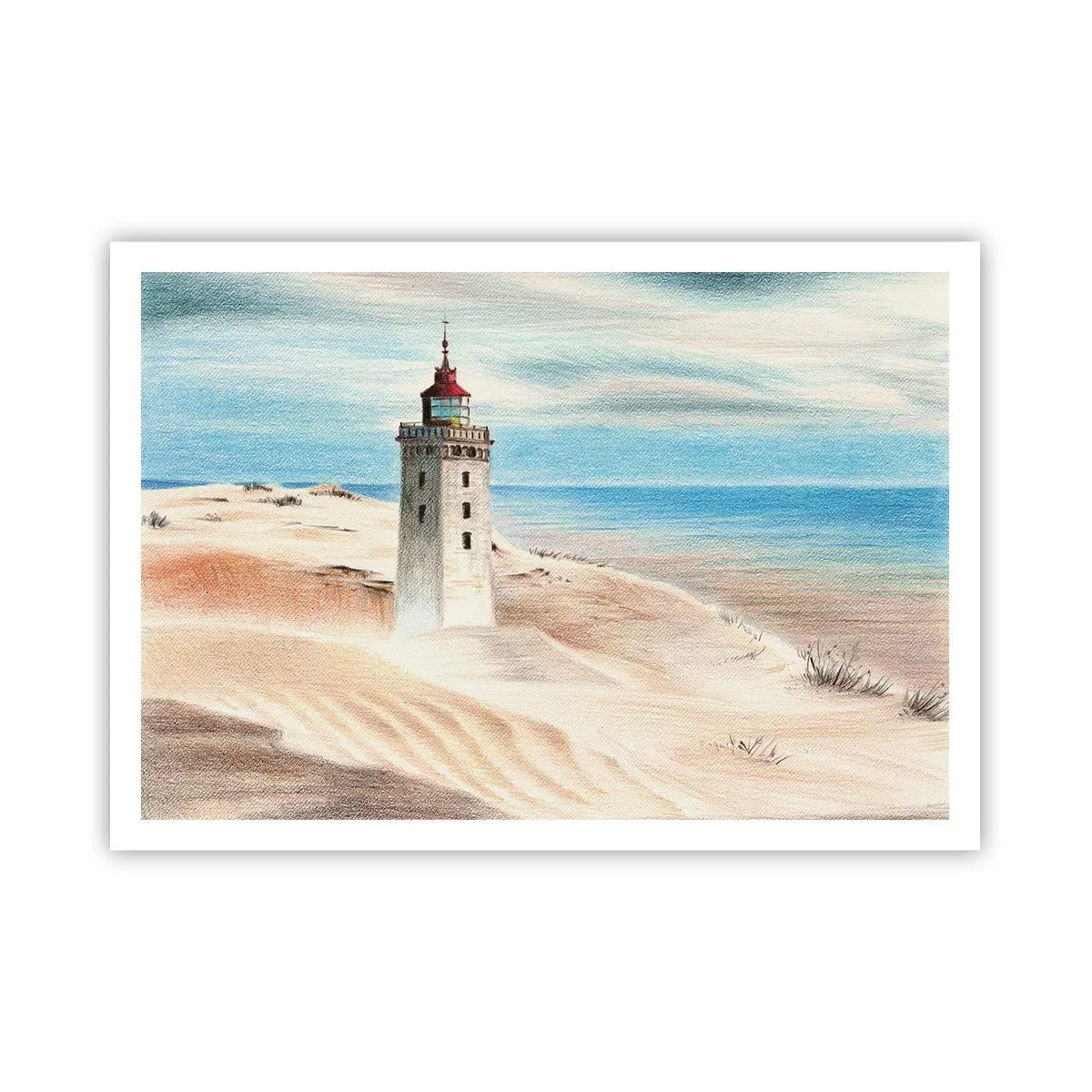 Poster - Un faro circondato da dune di sabbia e un cielo azzurro - 100x70cm - Sempre guardando il mare - Decorazione murale moderna per soggiorno e camera da letto ARTTOR
