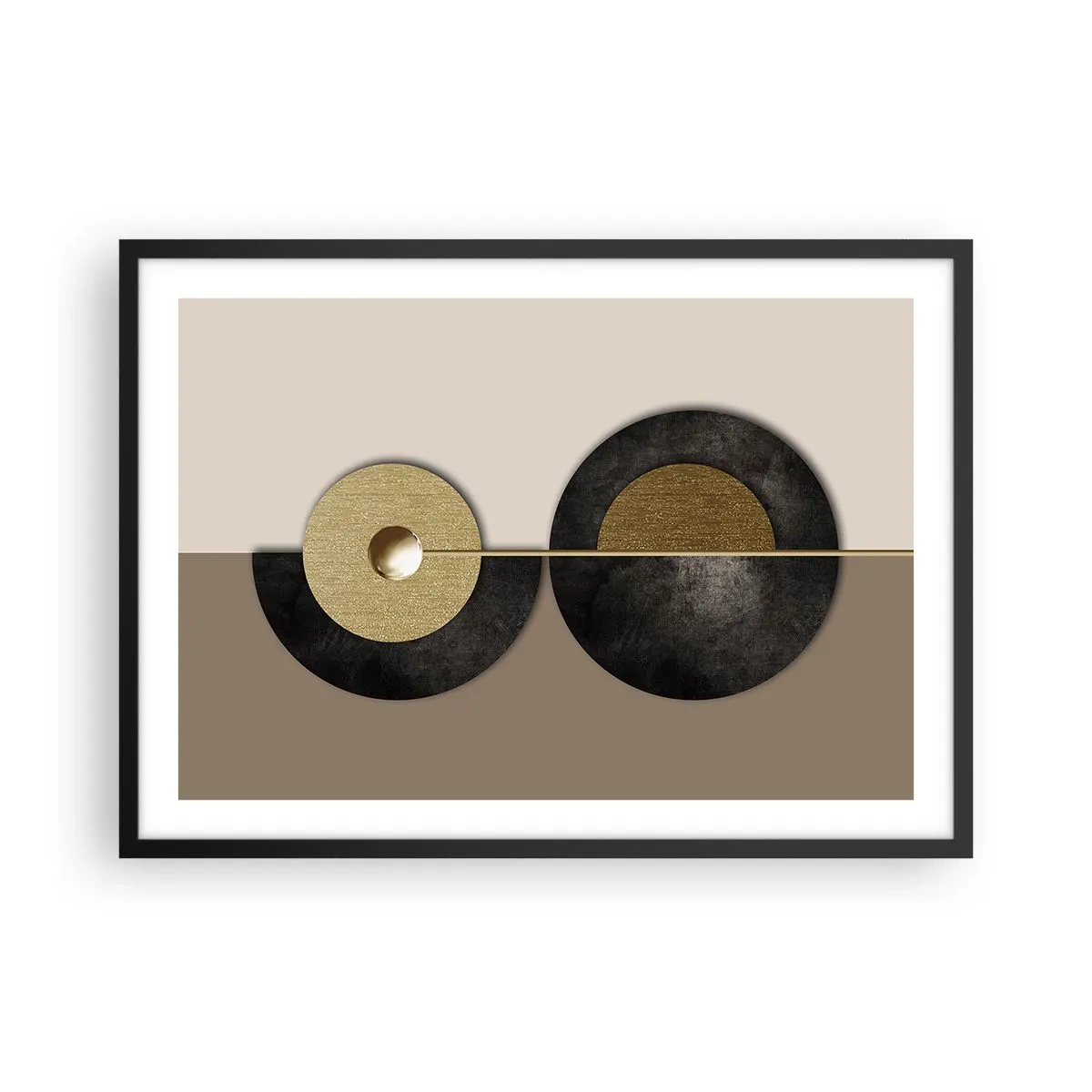 Poster in cornice nera - Cerchi astratti nei toni dell'oro e del marrone - 70x50cm - Variazioni attorno al cerchio - Decorazione murale moderna per soggiorno e camera da letto ARTTOR