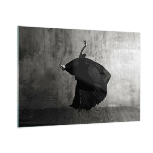 Quadro su vetro - Silhouette in bianco e nero di una ballerina in posa dinamica - 100x70cm - Fasce piene di passione - Decorazione murale moderna per soggiorno e camera da letto ARTTOR