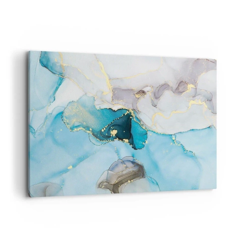 Quadro su tela - Stampe su Tela - Astrazione nei toni del blu e dell'oro con linee sottili - 120x80cm - Studio di incontro tra grigio e turchese - Decorazione murale moderna per soggiorno e camera da letto ARTTOR