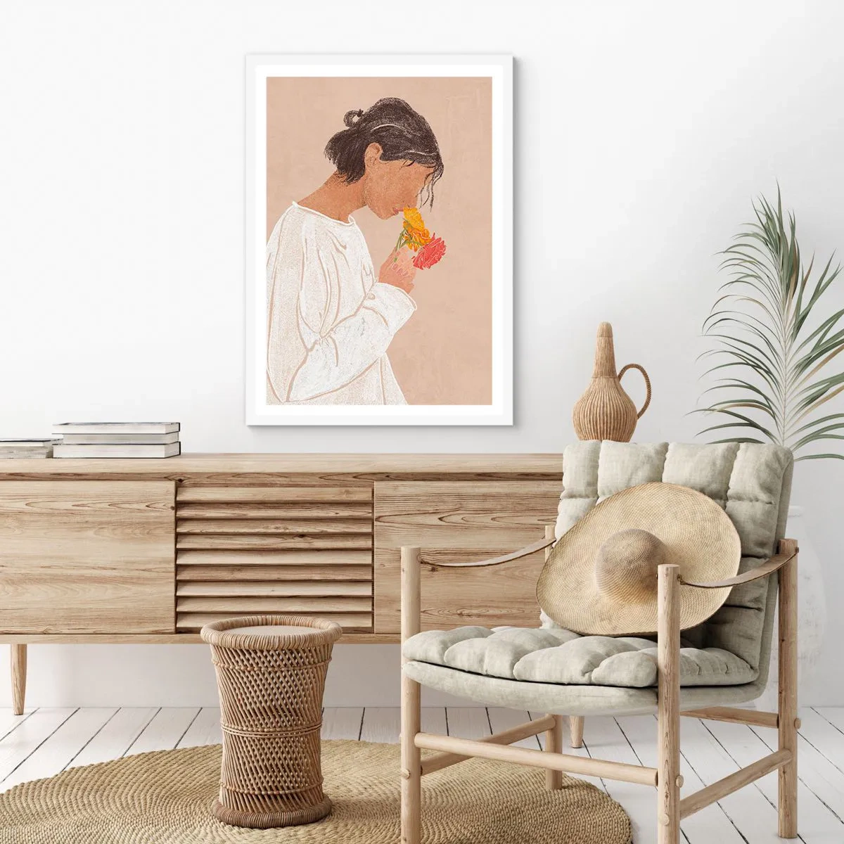 Poster in cornice bianca - Ragazza con i fiori - 30x40 cm
