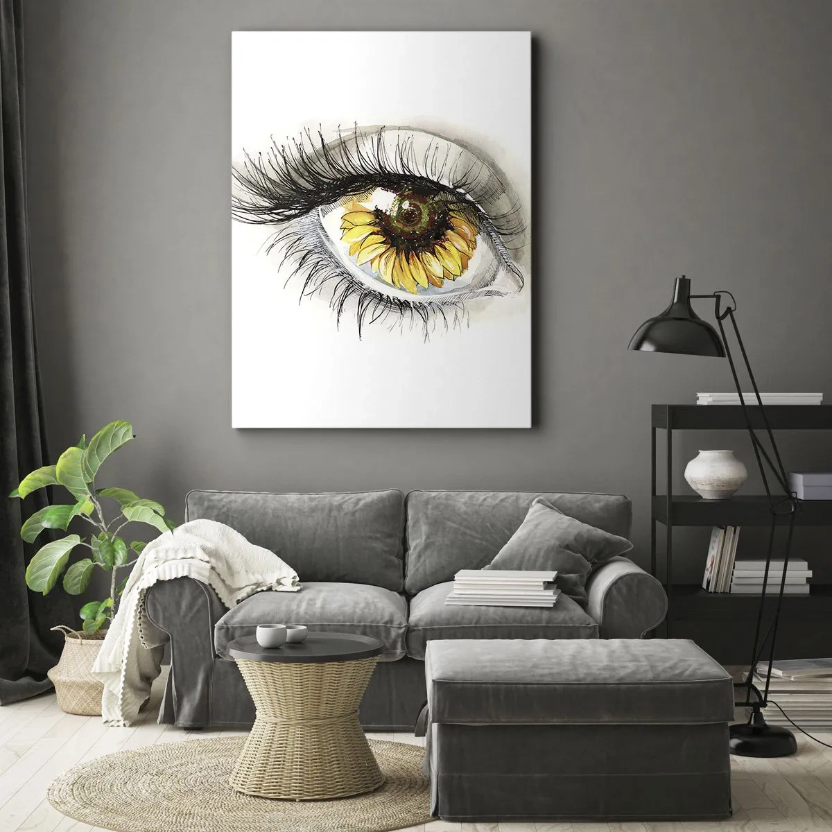 Quadro su tela - Stampe su Tela - Occhio artistico con iride a forma di girasole - 50x70cm - Uno sguardo caldo come l'estate - Decorazione murale moderna per soggiorno e camera da letto ARTTOR