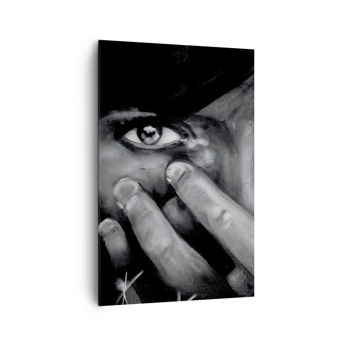 Quadro su tela - Stampe su Tela - Ritratto in bianco e nero di una donna che si copre il viso con le mani. - 80x120cm - Non dico chi l'ha dipinto - Decorazione murale moderna per soggiorno e camera da letto ARTTOR