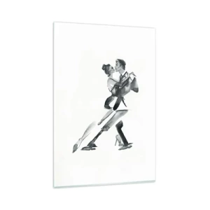 Quadro su vetro - Una delicata illustrazione di una coppia che balla in stile monocromatico. - 80x120cm - In un unico ritmo - Decorazione murale moderna per soggiorno e camera da letto ARTTOR