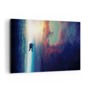 Quadro su tela - Stampe su Tela - Un astronauta che fluttua nello spazio sopra una Terra colorata - 100x70cm - Affrontando l'universo - Decorazione murale moderna per soggiorno e camera da letto ARTTOR