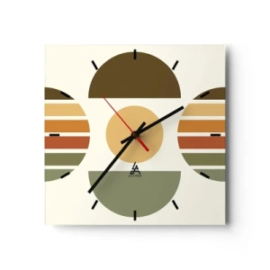 Orologio da parete - Orologio in Vetro - Composizione geometrica con semicerchi e strisce nei toni della terra - 30x30cm - Nei colori della terra - Decorazione murale moderna per soggiorno e camera da letto ARTTOR