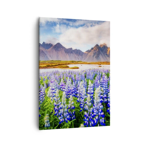 Quadro su tela - Stampe su Tela - Fiori in un paesaggio montano con un cielo pittoresco - 50x70cm - Forza e asprezza accanto alla mitezza - Decorazione murale moderna per soggiorno e camera da letto ARTTOR